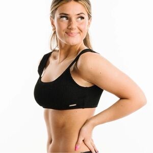 ZYIA Black Ribbed Clasp Back Bikini Top